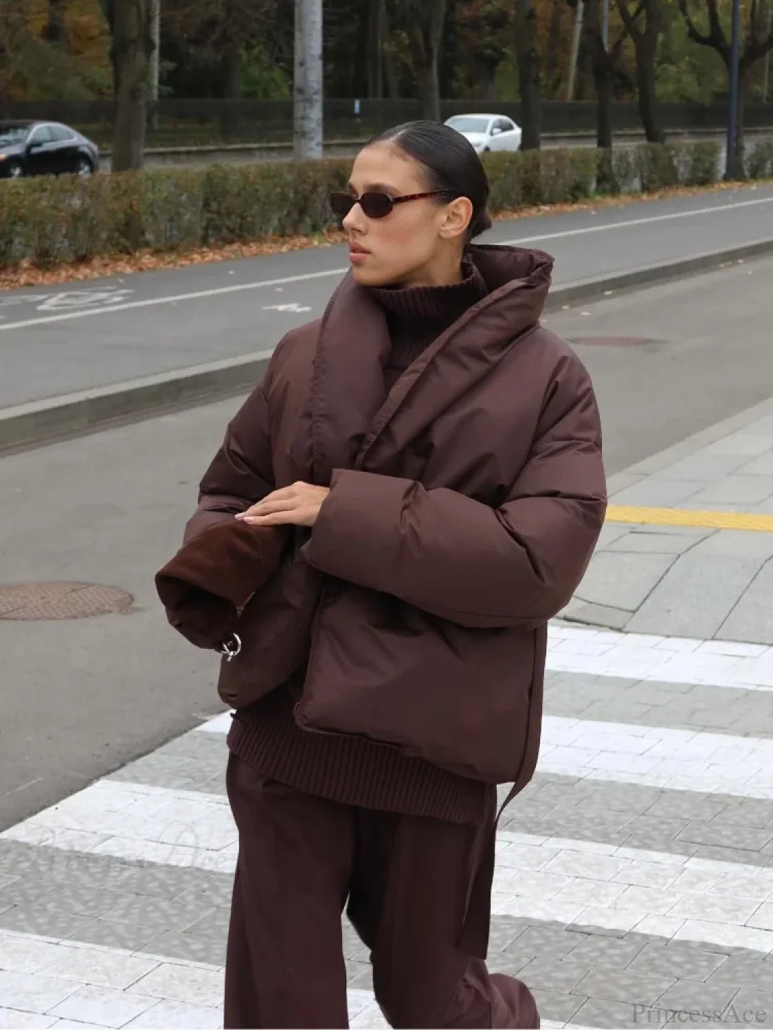 Elegant Padded Tie-Belt Winter Coat for Women - Soft Cotton Outerwear 1