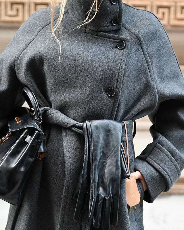 Feline Long Belted High Collar Womens Coat - Stylish Winter Outerwear 8