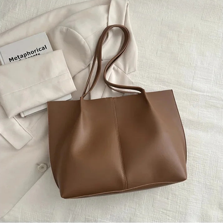 Korean Style Large Capacity Women's Casual Tote Bag - Soft PU Retro Design 8