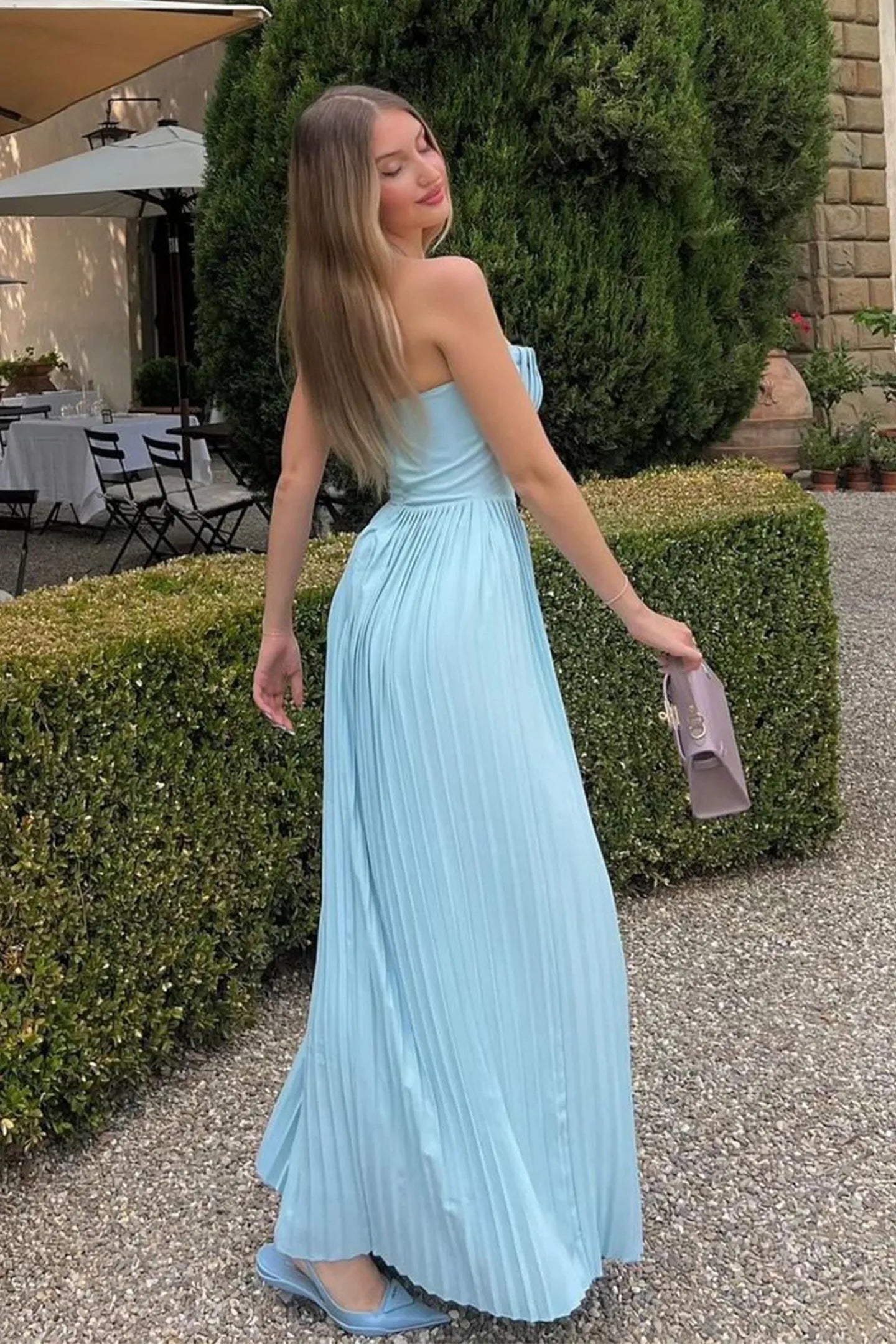 Serel Long Strapless Maxi Dress with Shell Pleats - Elegant Long Dress for Women 4