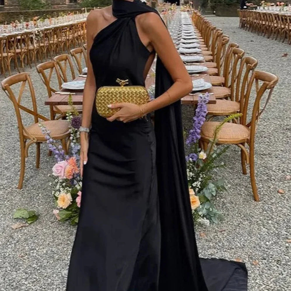 Celeste Elegant Satin Halter Dress