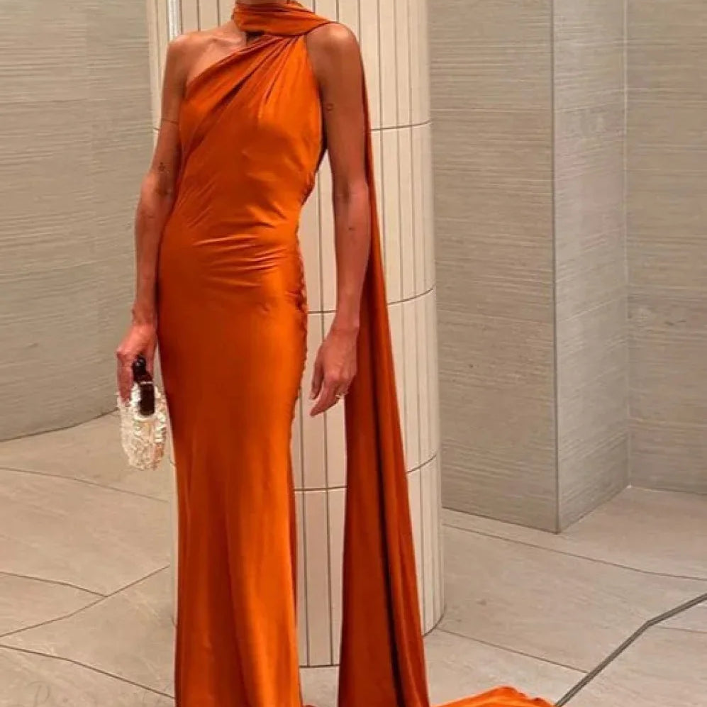 Celeste Elegant Satin Halter Dress