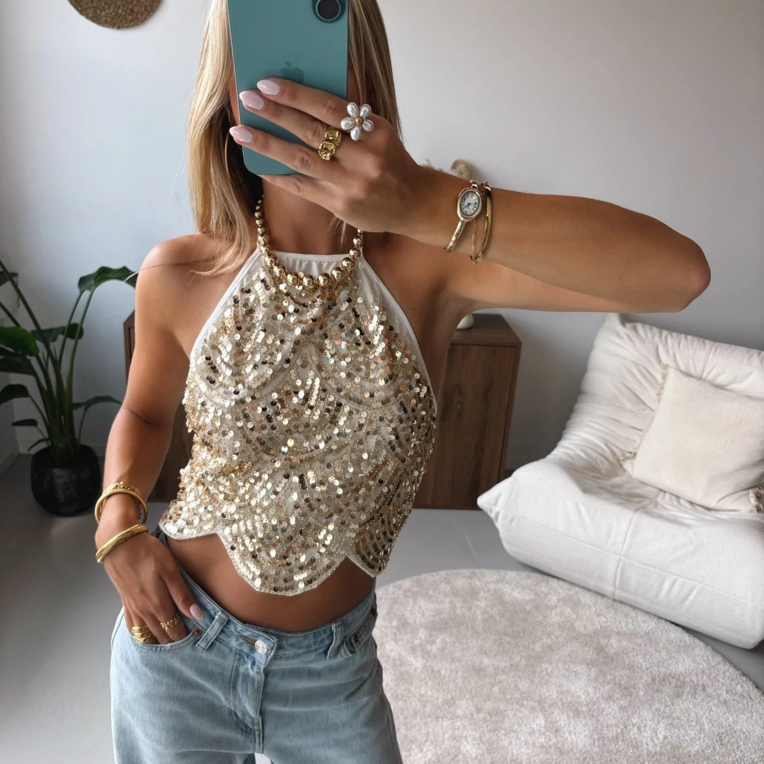 Sophia Sequin Halter Top