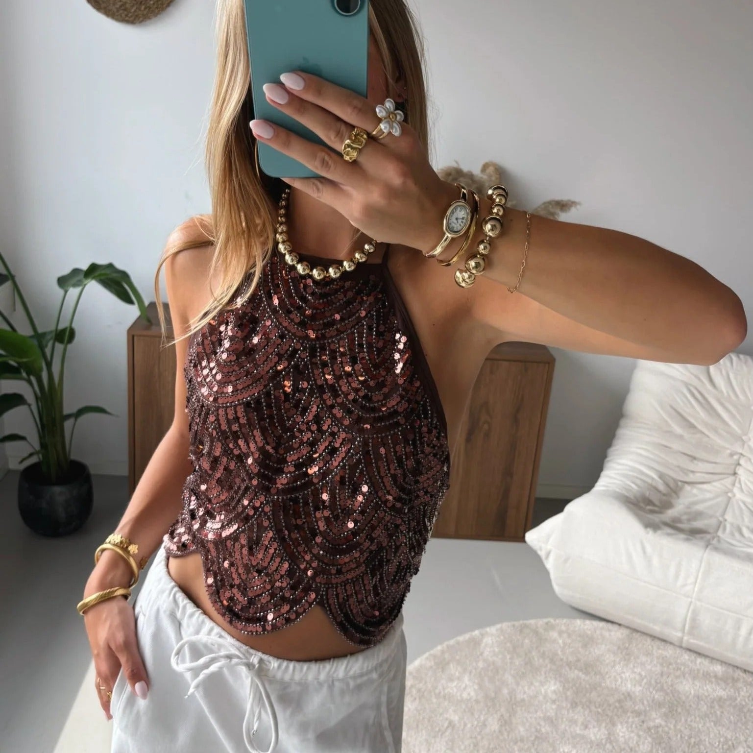 Sophia Sequin Halter Top