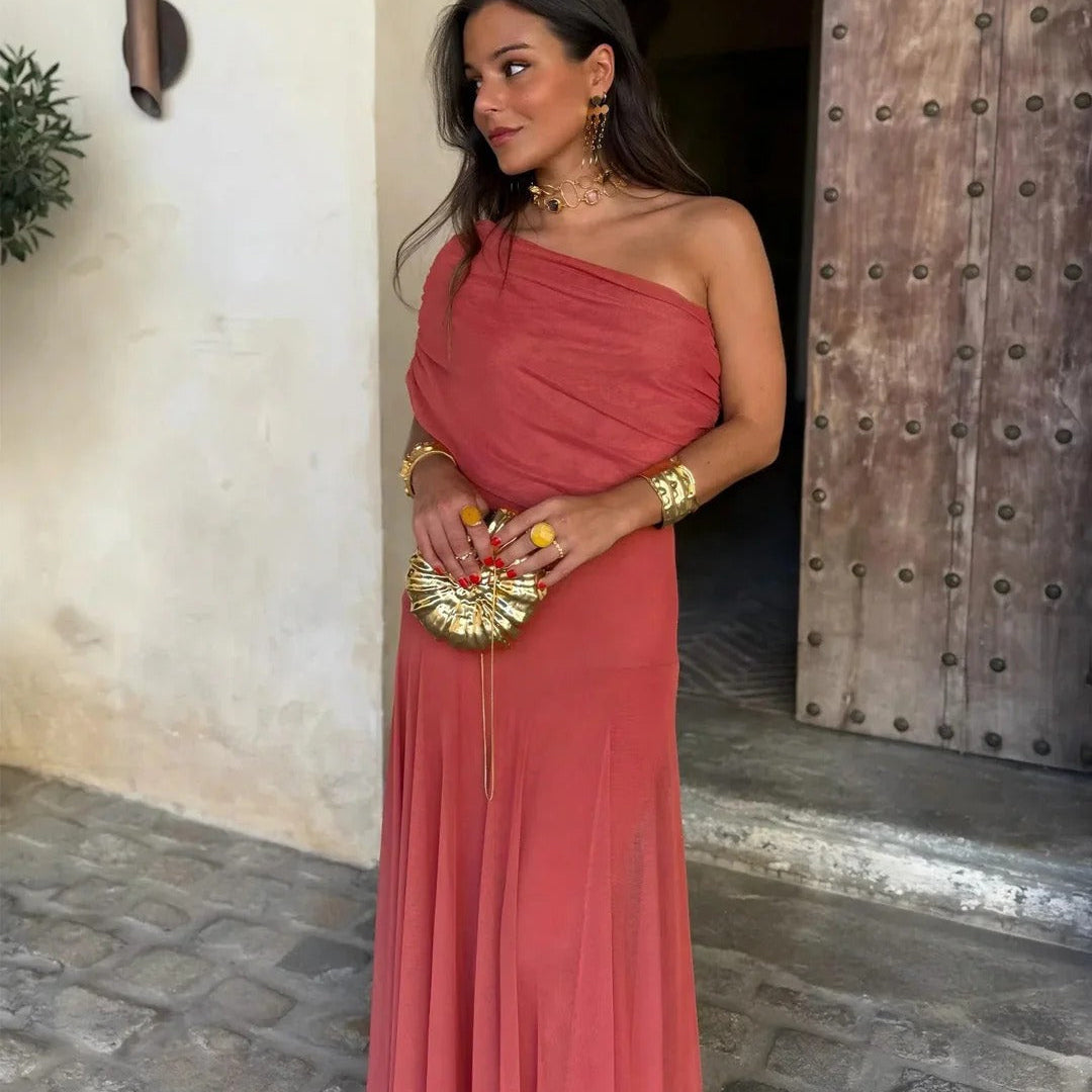 Sienna Off-Shoulder Ruched Maxi Dress