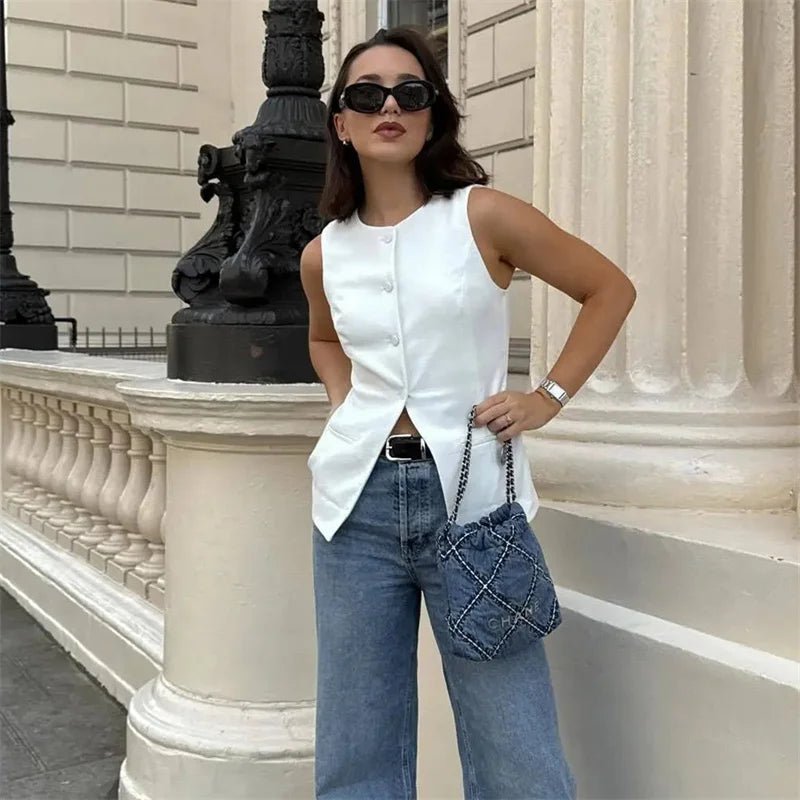 SOERA Priya Button-Up Vest Top - Vest - White XS