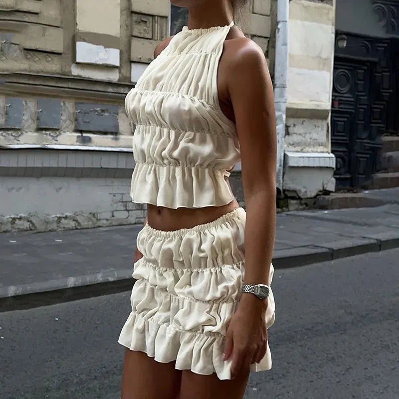 SOERA Priya Tie-Up Tank & Pleated Skirt Set - Set - White Set XS