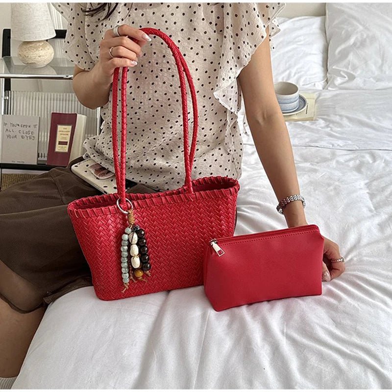 SOERA Sophie Straw Woven Tote Bag - Bag - Red