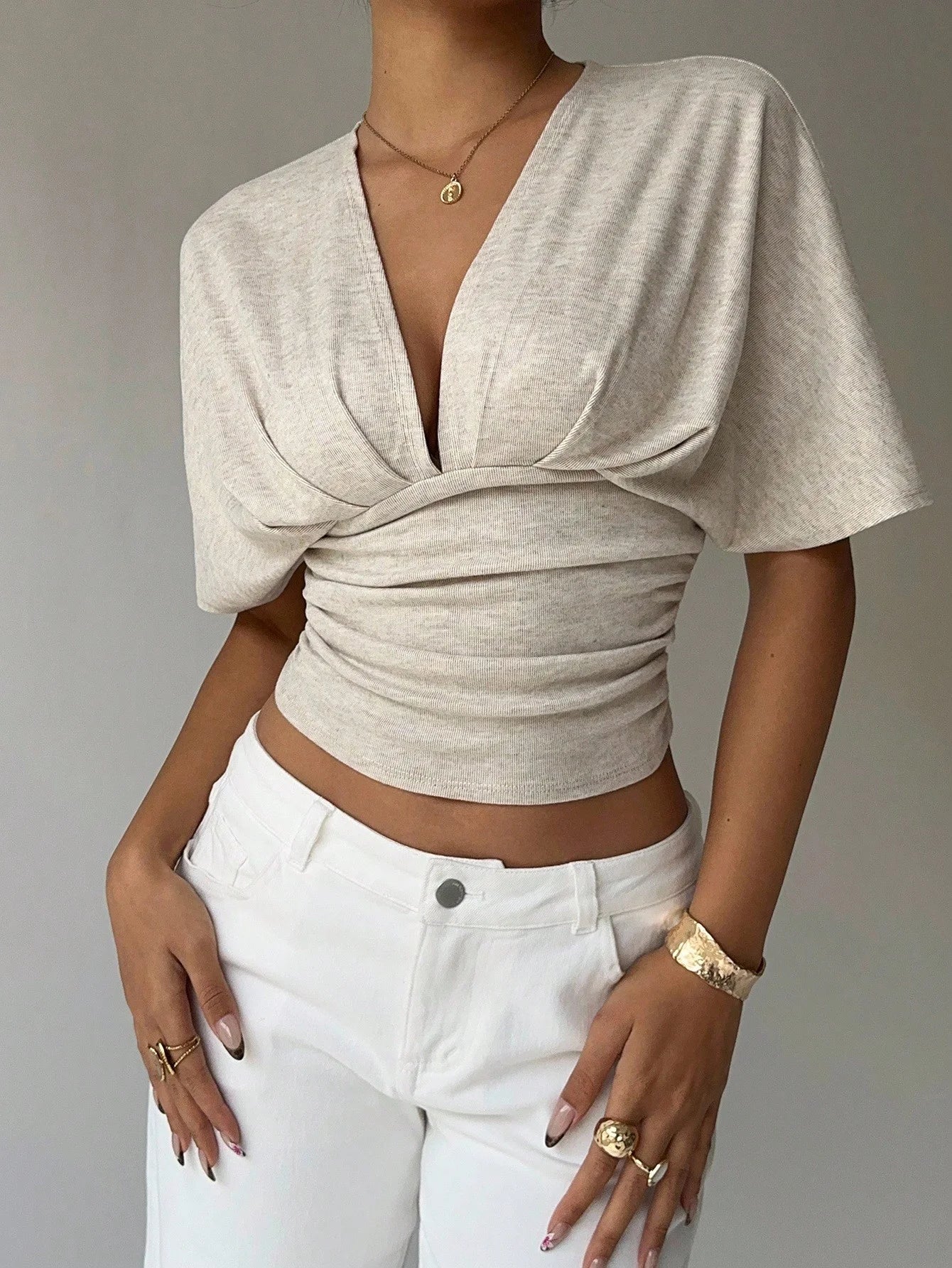 SOERA Kendra Plunged Neck Fitted Blouse - Blouses - 1005010495875497-;SO1775118415191909075 L