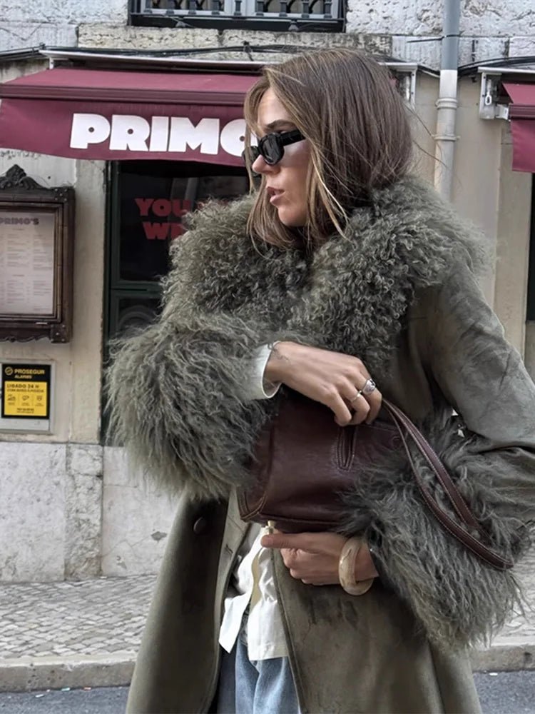 SOERA Teresa Patchwork Faux Fur Collar Coat - Coat - SOERA-191043-KHA-M-35267 M