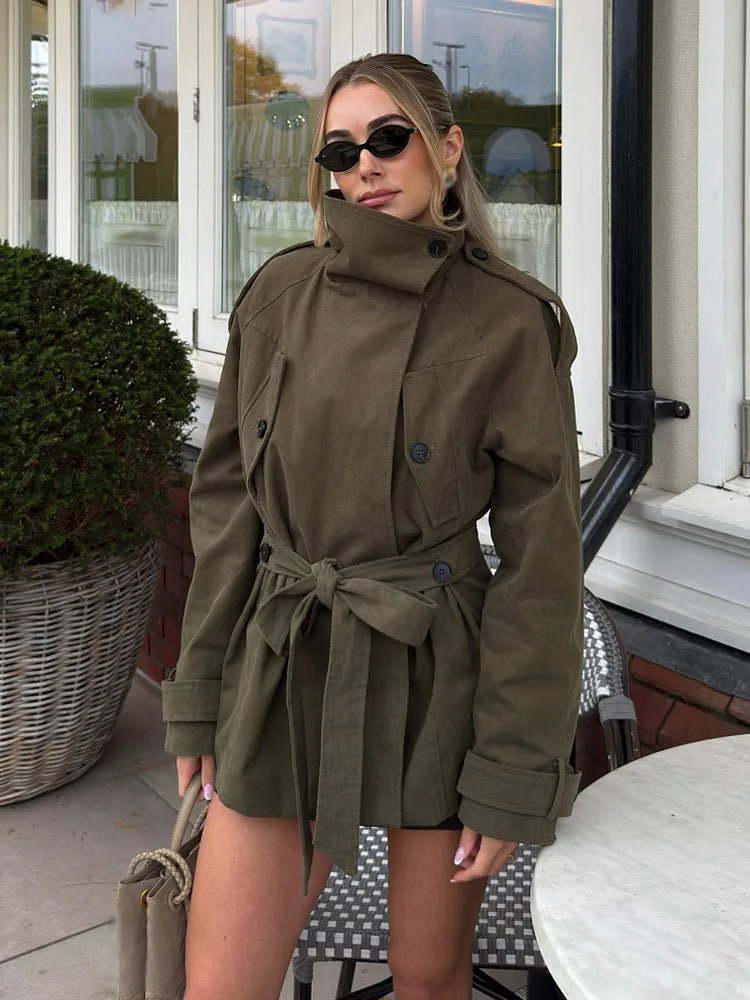 SOERA Alya High Neck Lace Up Coat - Coats & Jackets - 1005010107034644-;Hn1775503354983381508 XS