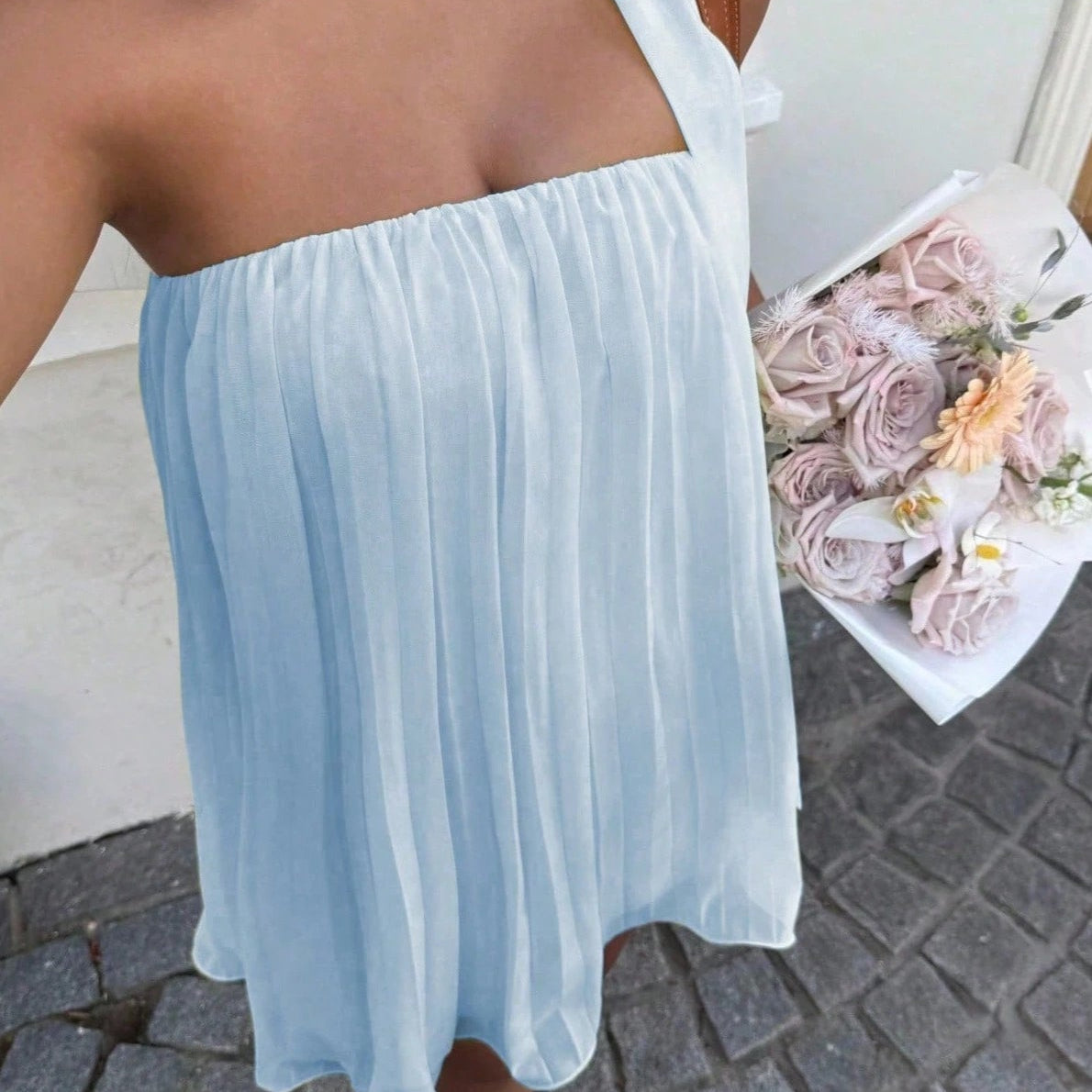SOERA Aliya Ruched Bandeau Mini Dress - Dress - SOERA-465347-BLU-S-84067 Blue S