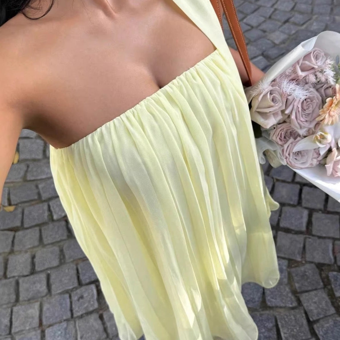 SOERA Aliya Ruched Bandeau Mini Dress - Dress - SOERA-465347-YEL-S-85763 Yellow S