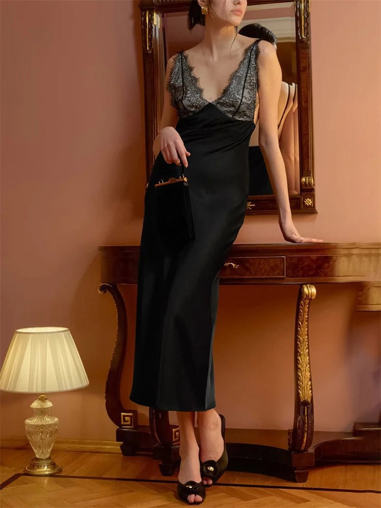 SOERA Ambre Lace V - Neck Patchwork Summer Dress - Dress - Black S