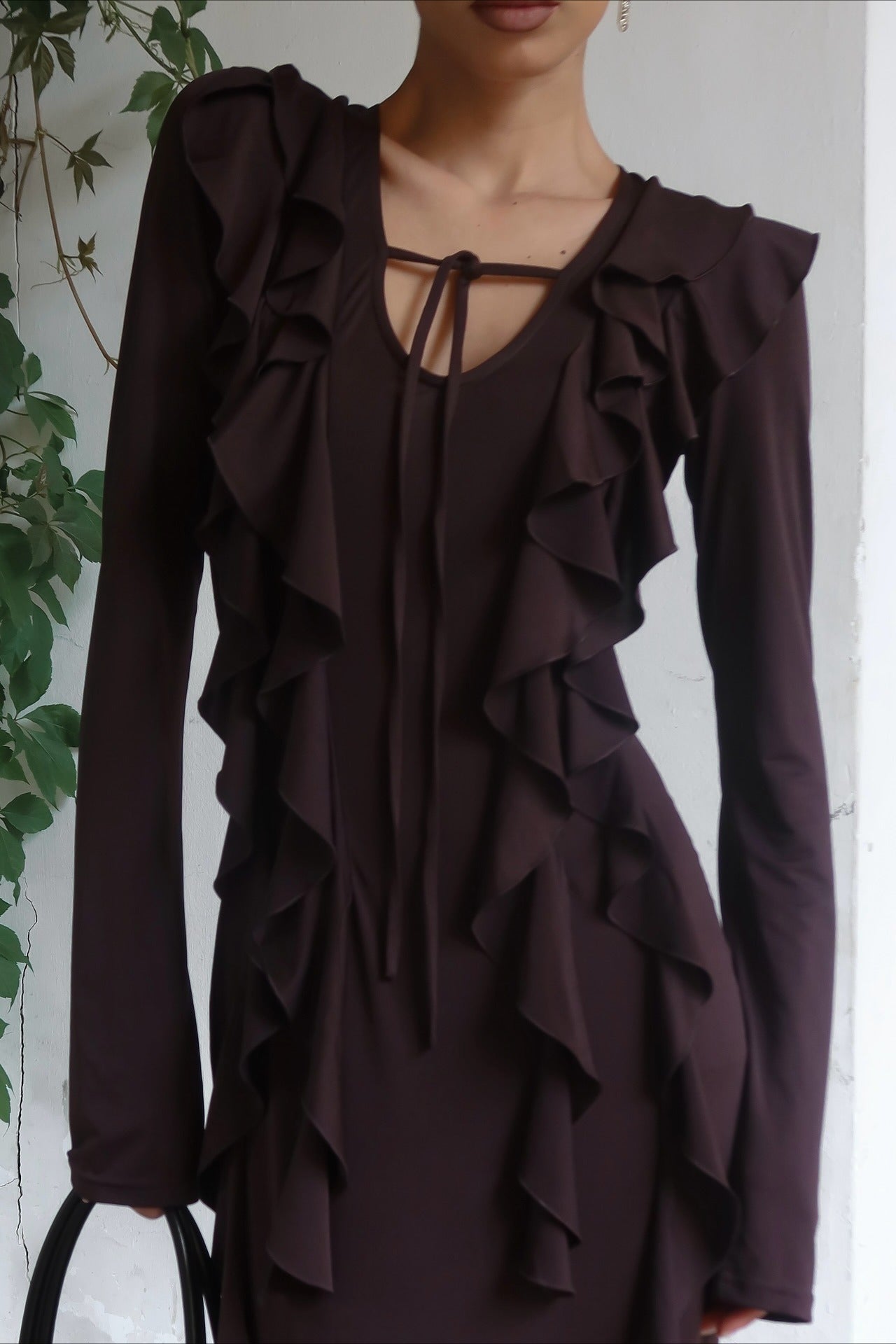 SOERA Arielle Ruffled Long - Sleeve Maxi Dress - Dress - Brown L