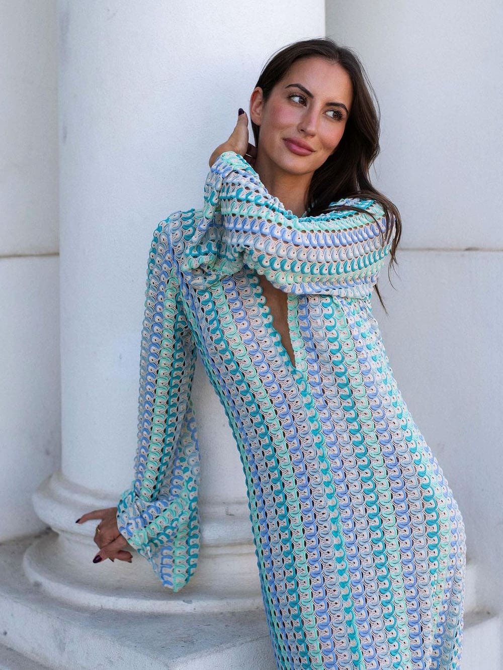 SOERA Beatrice Crochet Stripe Maxi Dress - Dress - SOERA-367811-S-AQUA-54723 Aqua S
