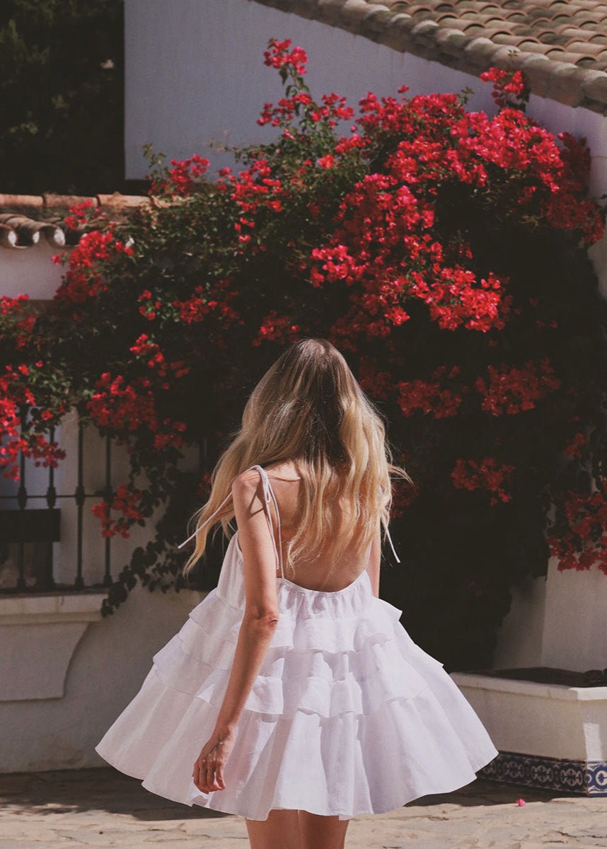 SOERA Bloom Tie - Red Ruffle Sundress - Dress - White S