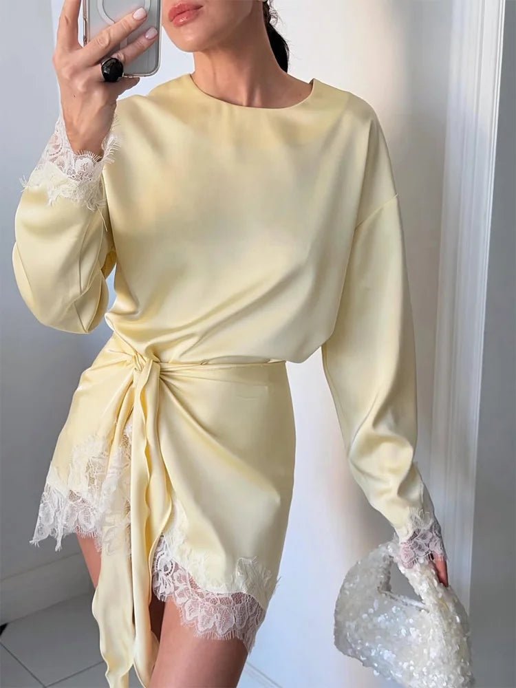 SOERA Celeste Lace Satin Tie-Detail Dress - Dress - Blue XS