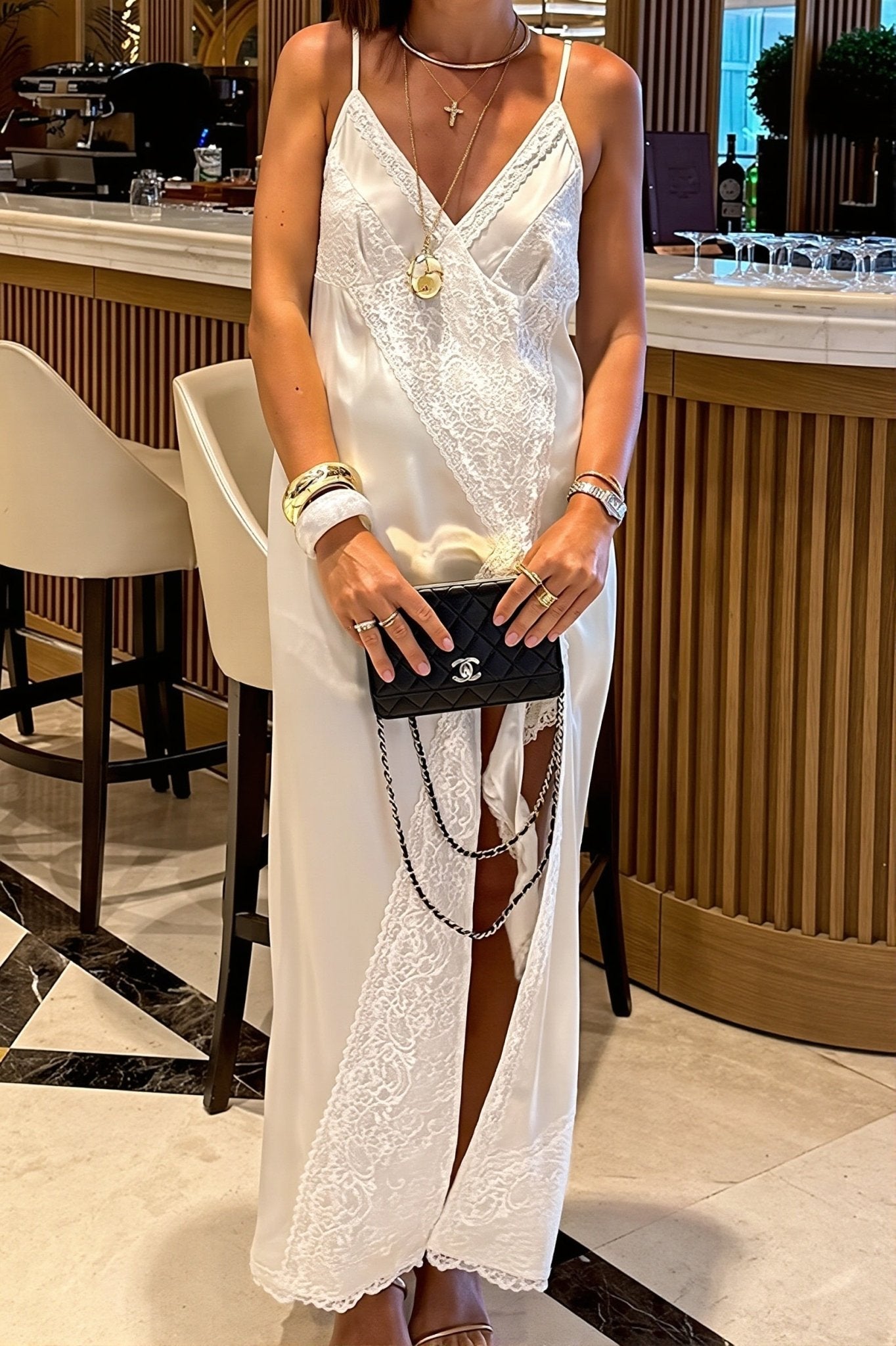 SOERA Elena Asymmetrical Lace Silk Satin Midi Dress - Dress - SOERA-678915-WHI-S-89155 White S