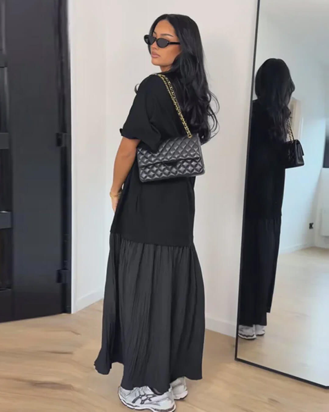 SOERA Eris Pleated Patchwork Midi Dress - Dress - Black M