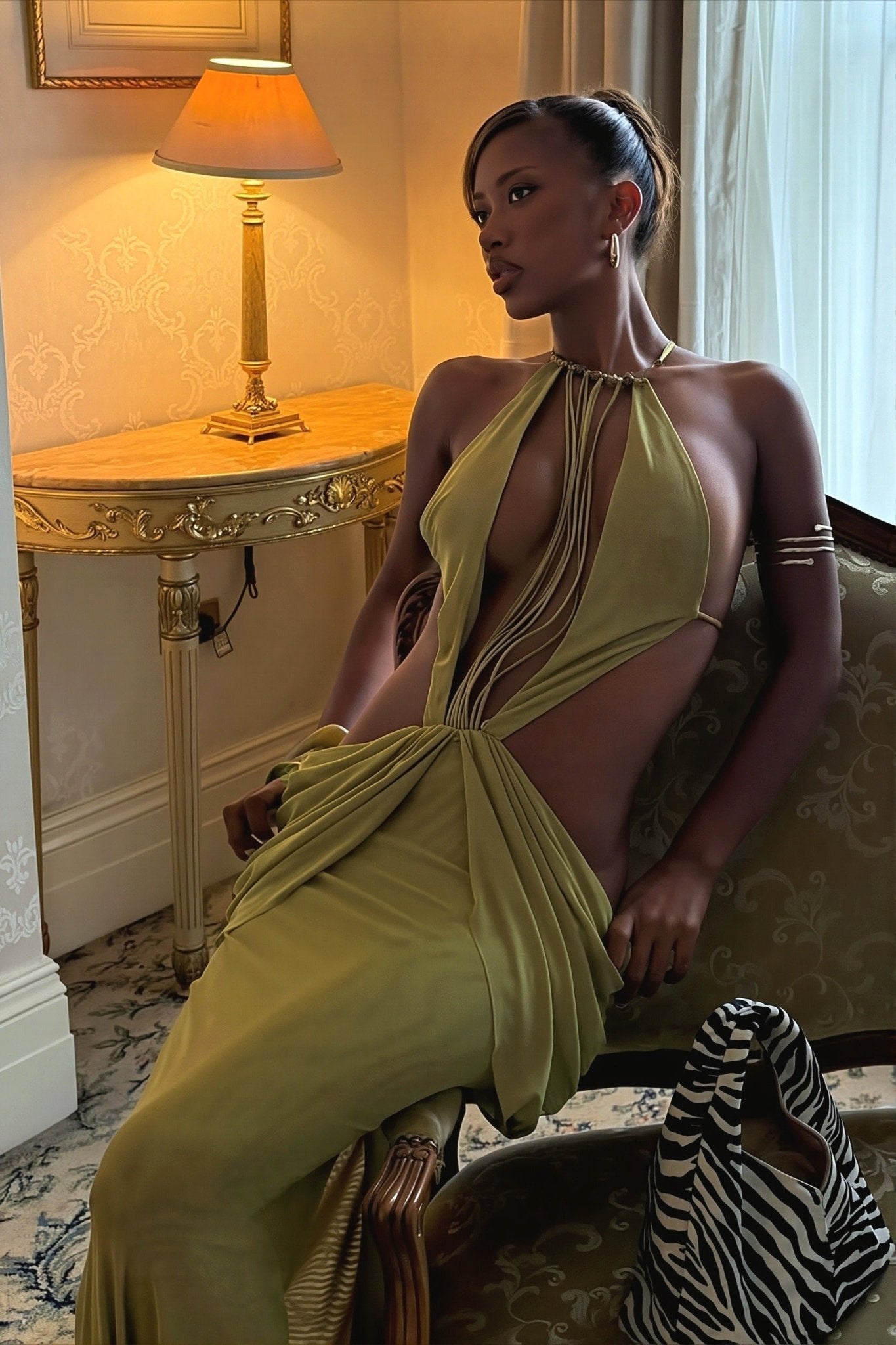 SOERA Hillary Beaded Halter Maxi Dress - Dress - SOERA-552963-AVO-L-00835 Avocado Green L