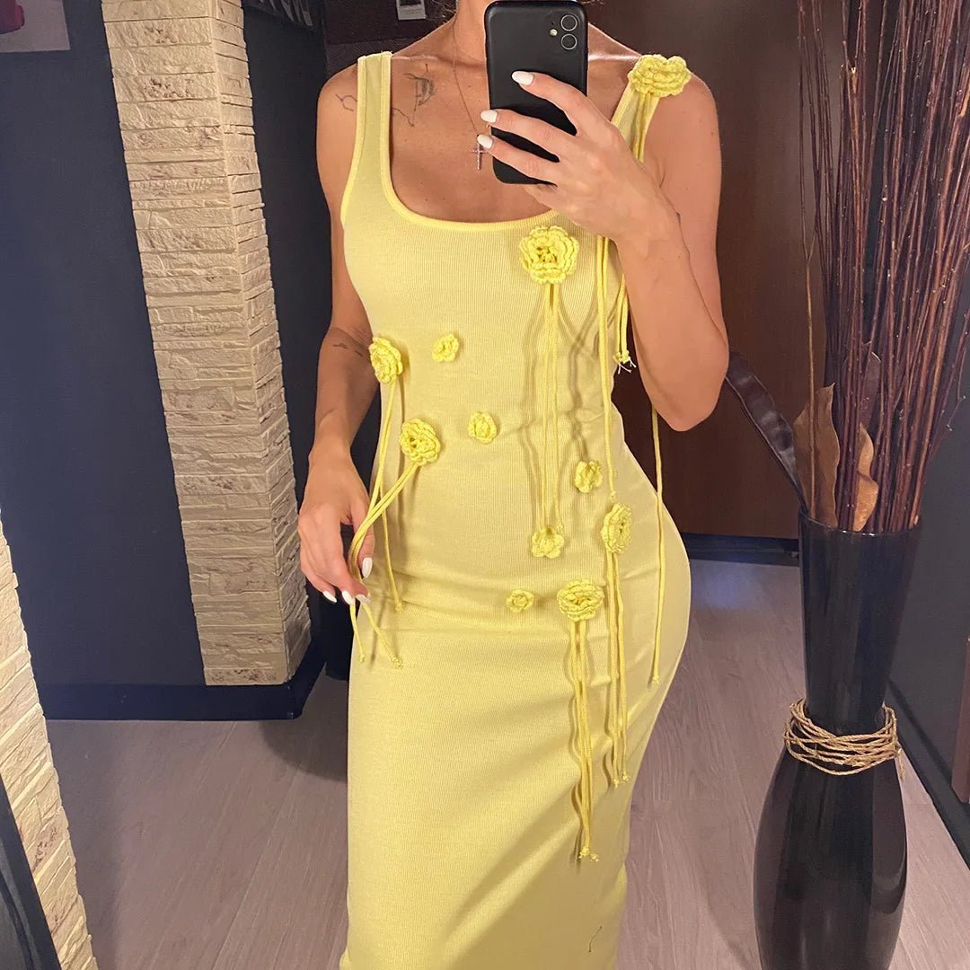 SOERA Iris Knitted Floral Embroidered Midi Dress - Dress - Light Yellow XS