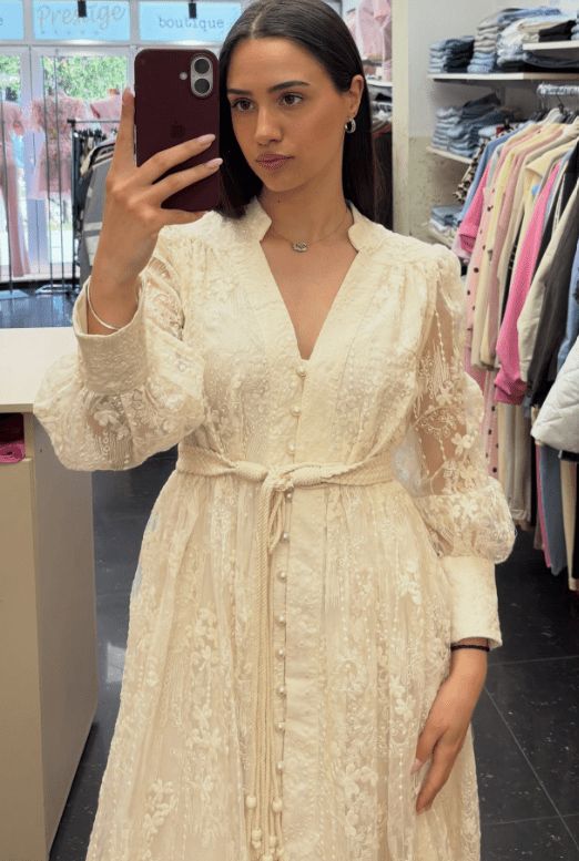 SOERA Jenina Embroidered Pearl Midi Dress - Dress - White S