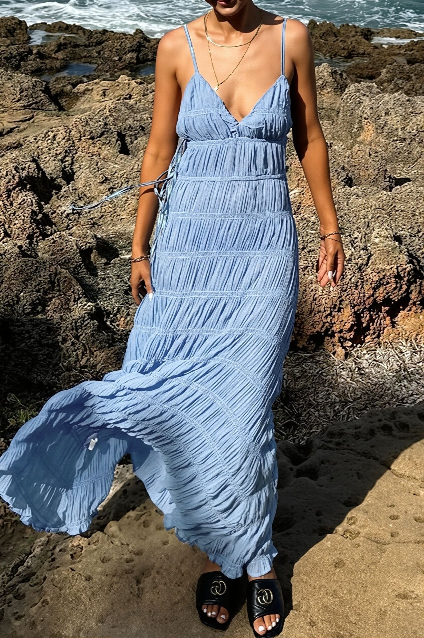 SOERA Miranda Ribbed Knit Maxi Dress - Dress - Blue S