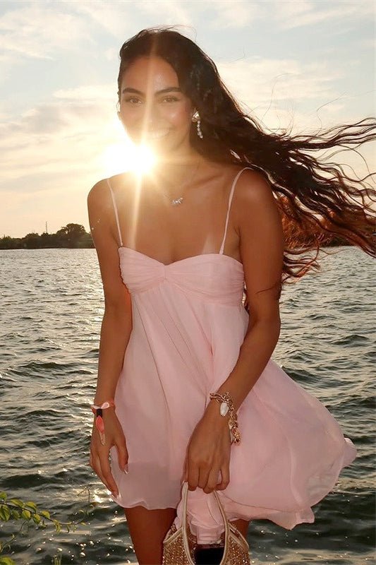 SOERA Mireille Off Shoulder Chiffon Mini Dress - Dress - Pink L