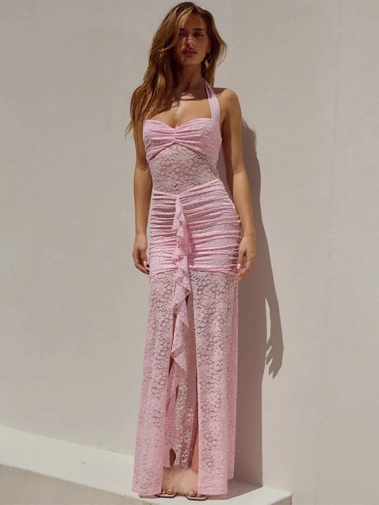 SOERA Selene Lace Draped Halter Maxi Dress - Dress - Pink S