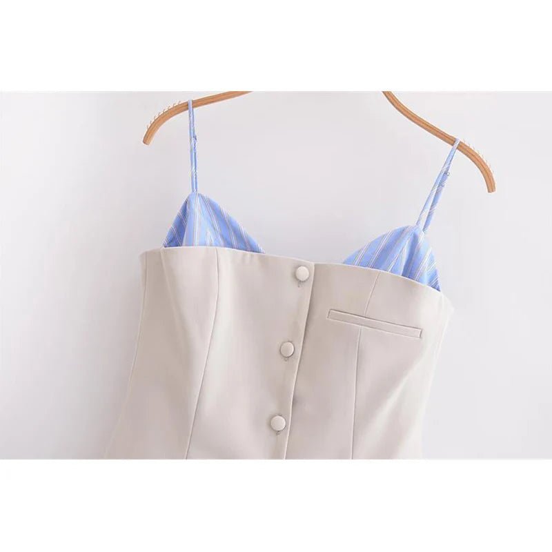 SOERA Trina Striped Pleated Corset Mini Dress - Dress - SOERA-657923-KHA-L-78371 Blue L