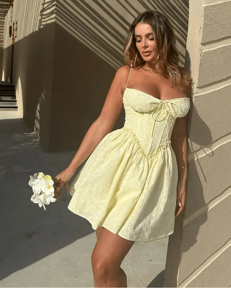 SOERA Bianca Embroidered Hollow-Out Mini Dress - Dresses - Yellow XS