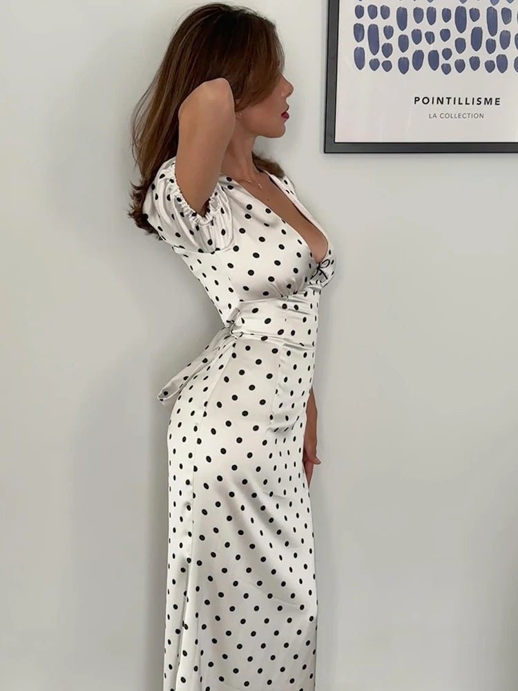 SOERA Bianca Polka Dot V-Neck Maxi Dress - Dresses - XS