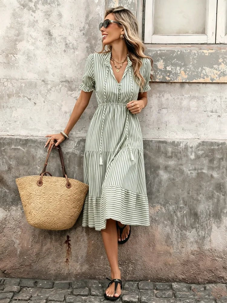 SOERA Bianca Striped Tassel Midi Dress - Dresses - Blue S