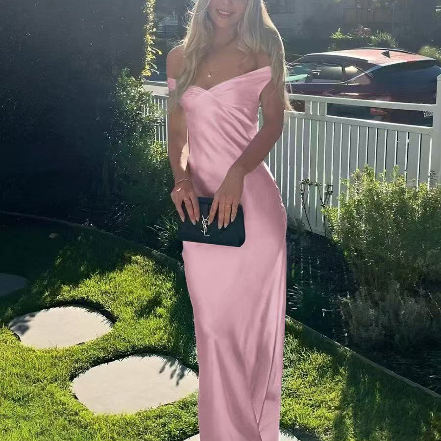 SOERA Clea Satin Off the Shoulder Maxi Dress - Dresses - Pink XS