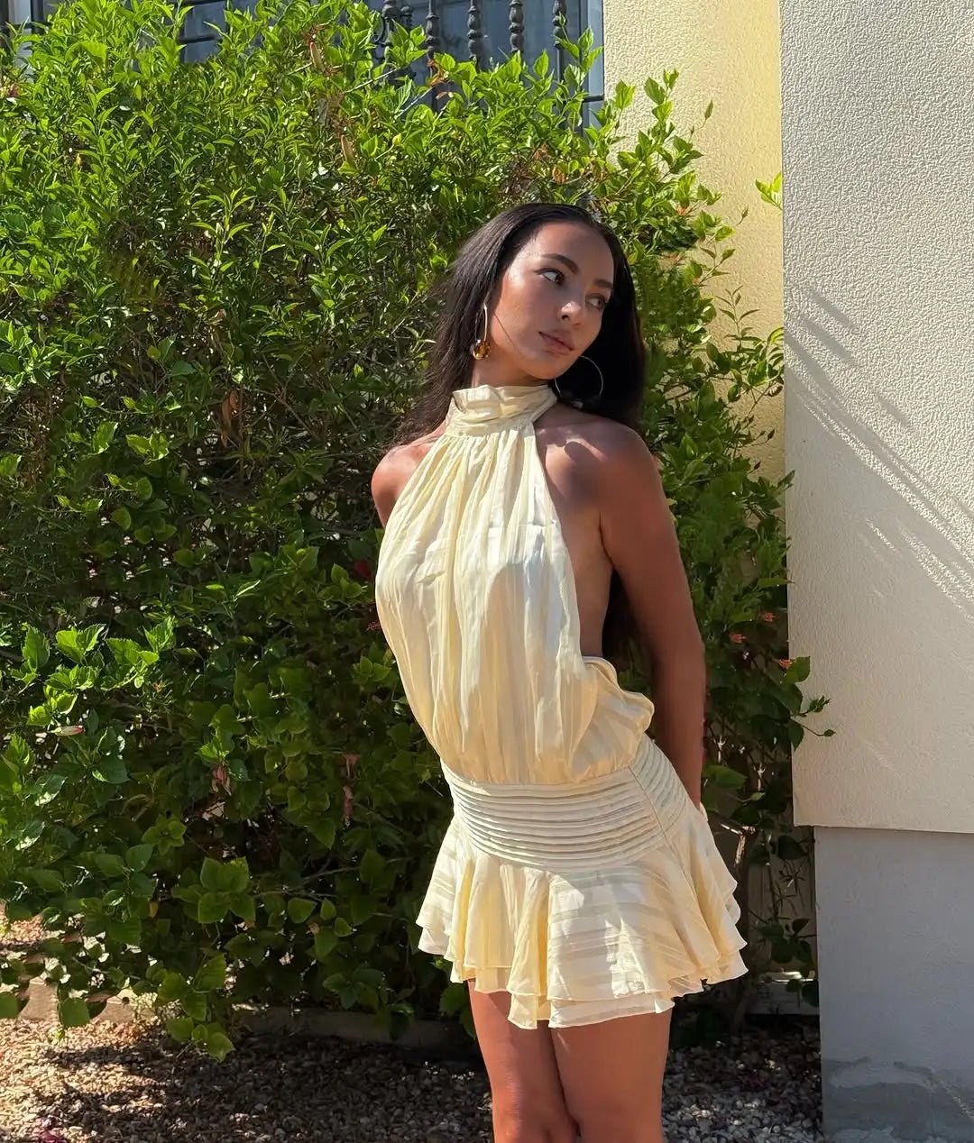 SOERA Ezra Backless Mini Dress - Dresses - 1005010778330644-;Ru1770793334327853610 Light Yellow M