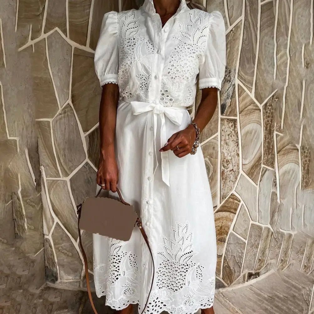 SOERA Theresa Embroidered Lace-Up Maxi Dress - Dresses - White S