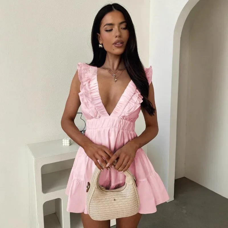 SOERA Zelia V-Neck Ruffle Sleeveless Dress - Dresses - Pink XS