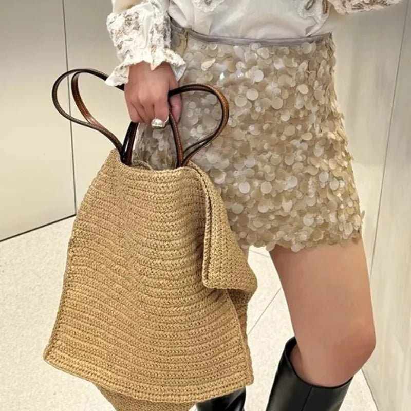 SOERA Aimee Handwoven Straw Beach Tote Bag - Handbags - Dark Brown