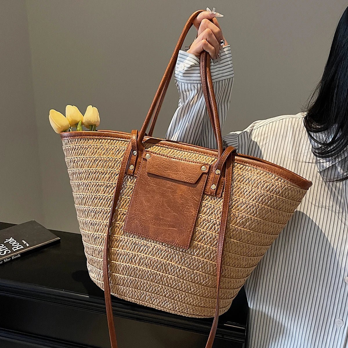 SOERA Beatrice Forest Woven Single-Shoulder Tote - Handbags - Brown