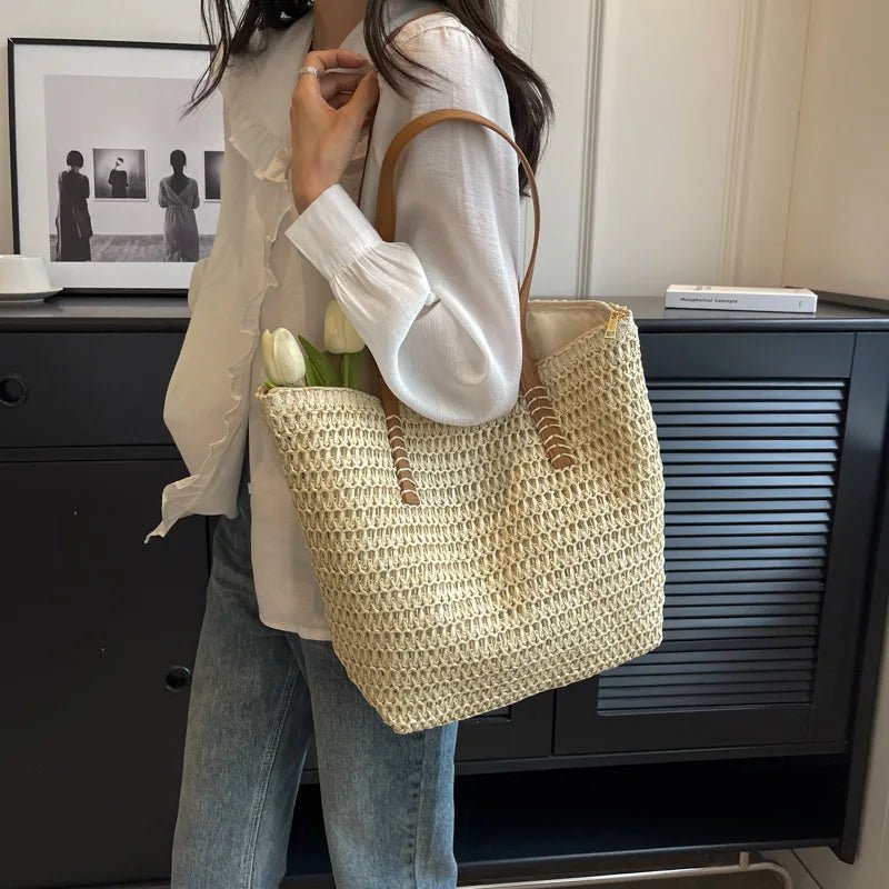 SOERA Celeste Woven Straw Beach Tote - Handbags - Brown