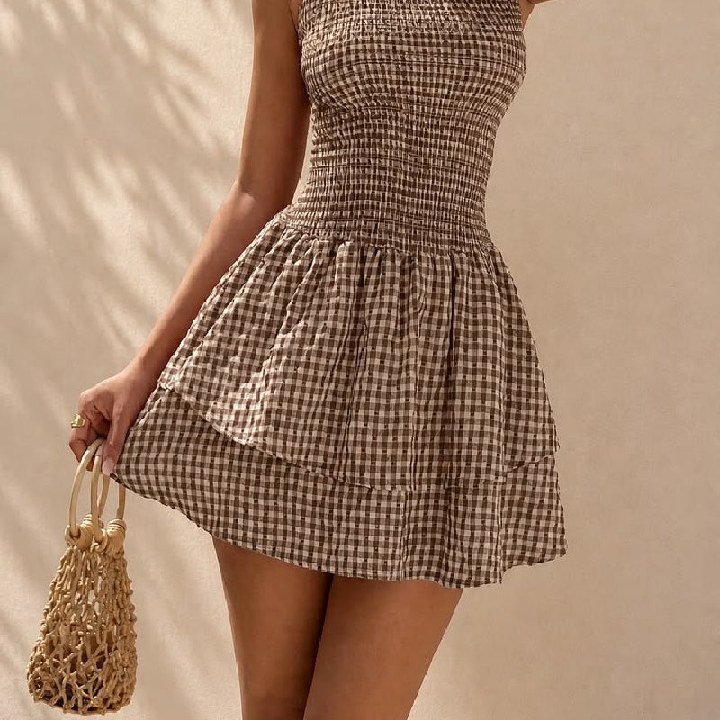 Hazel Plaid Smocked Mini Dress