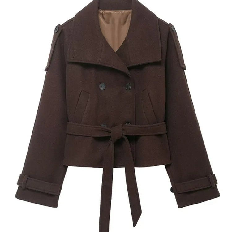 SOERA Debbie Stand Collar Short Trench Coat - Jackets - 1005010585967410-;jC1773321574175735554 Dark Brown S