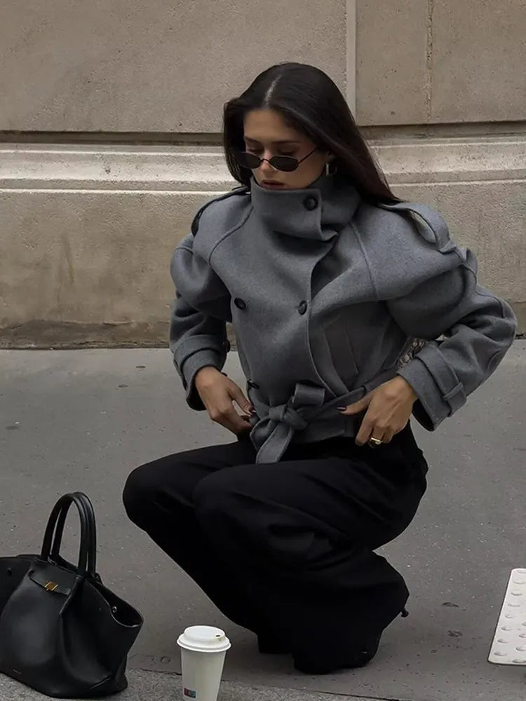 SOERA Debbie Stand Collar Short Trench Coat - Jackets - 1005010585967410-;jC1773321574175735554 Dark Brown S