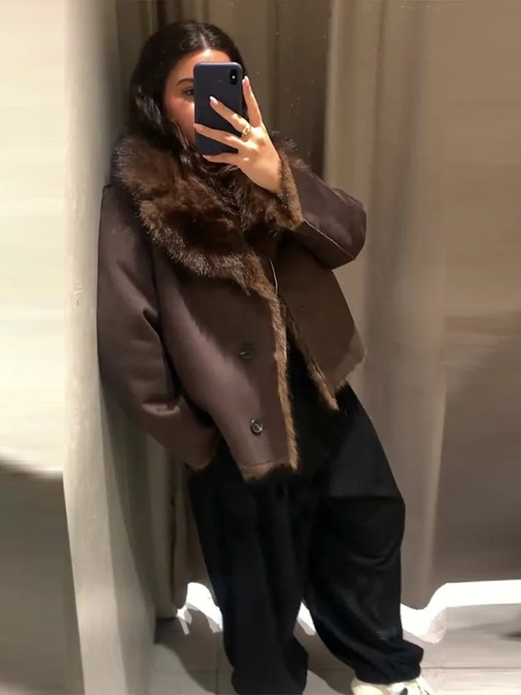 SOERA Jenny Reversible Faux Fur Leather Jacket - Jackets - 3256809615252454-;TQ1764003585261457870 Dark Brown XS