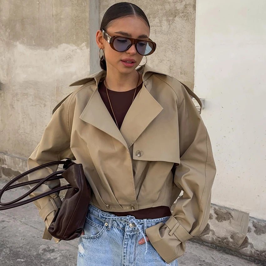 SOERA Lola Pleated Short Trench Coat - Jackets - 1005009394176689-;Uh1775244632812554694 Beige L