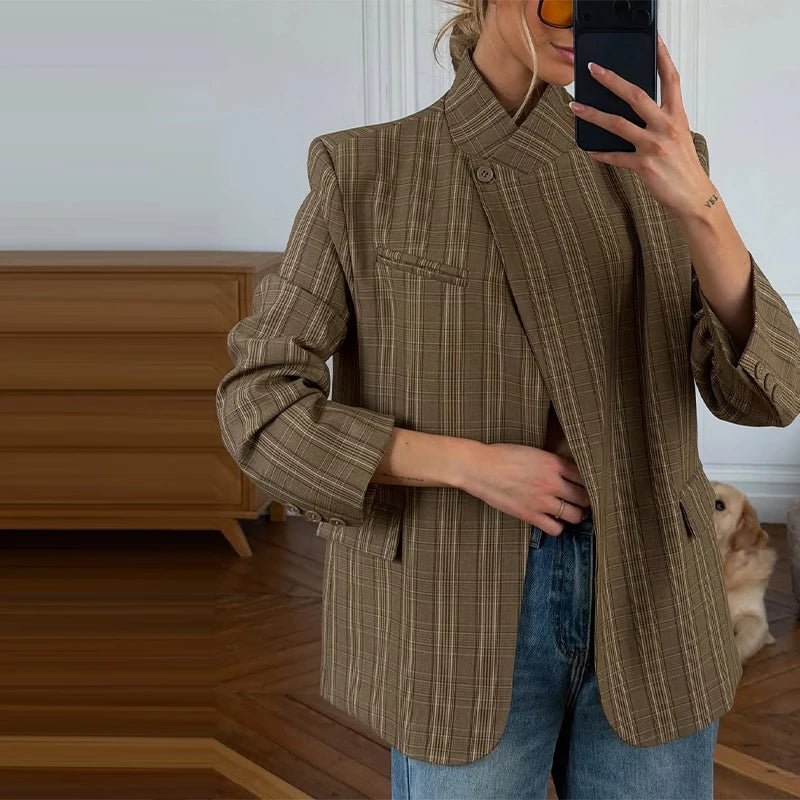 SOERA Wilma Stand Collar Striped Suit Jacket - Jackets - sS1774532669736880496 M