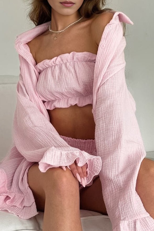 SOERA Brielle Three Piece Ruffled Set - Matching Sets - Pink L