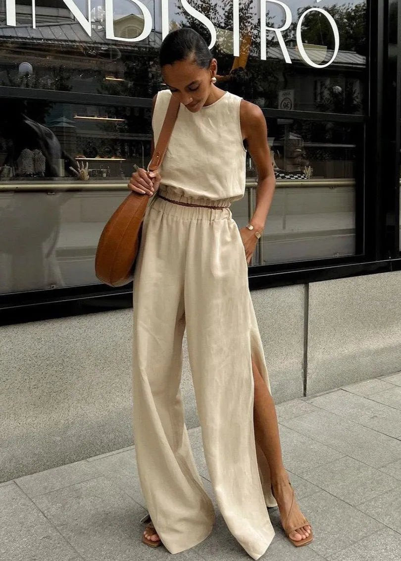 SOERA Celeste Wide - Leg Palazzo Set - Matching Sets - Beige M
