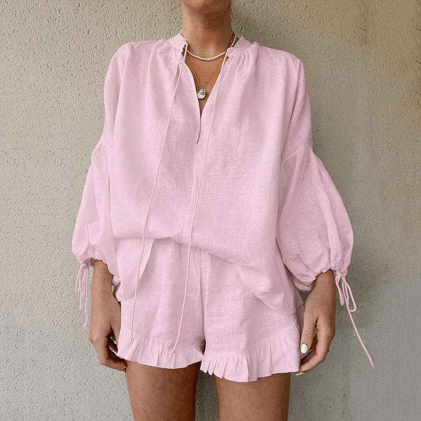 SOERA Isla Linen Two - Piece Set with Bell Sleeves - Matching Sets - S